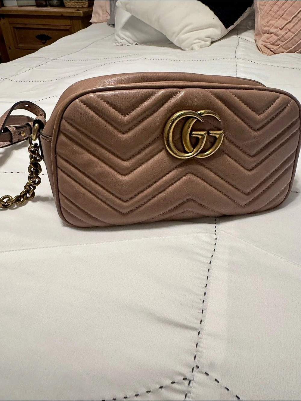 Gucci GG Marmont Matelassé Mini Camera Bag Brown Crossbody